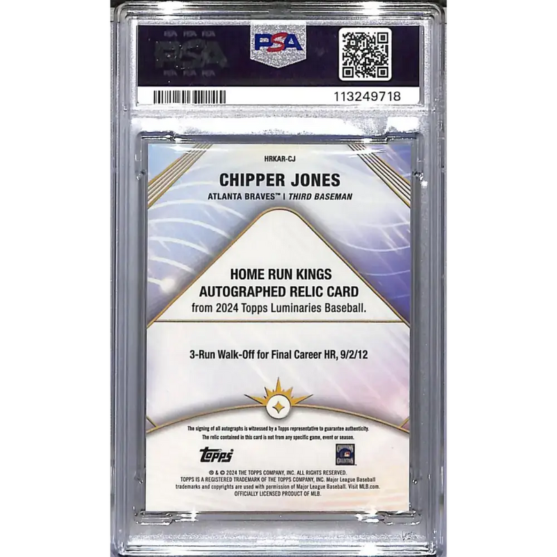 2024 Topps Luminaries Home Run Kings #HRKAR-CJ Chipper Jones PSA 10 GEM MINT MEM Auto 14/25 Atlanta Braves - Baseball