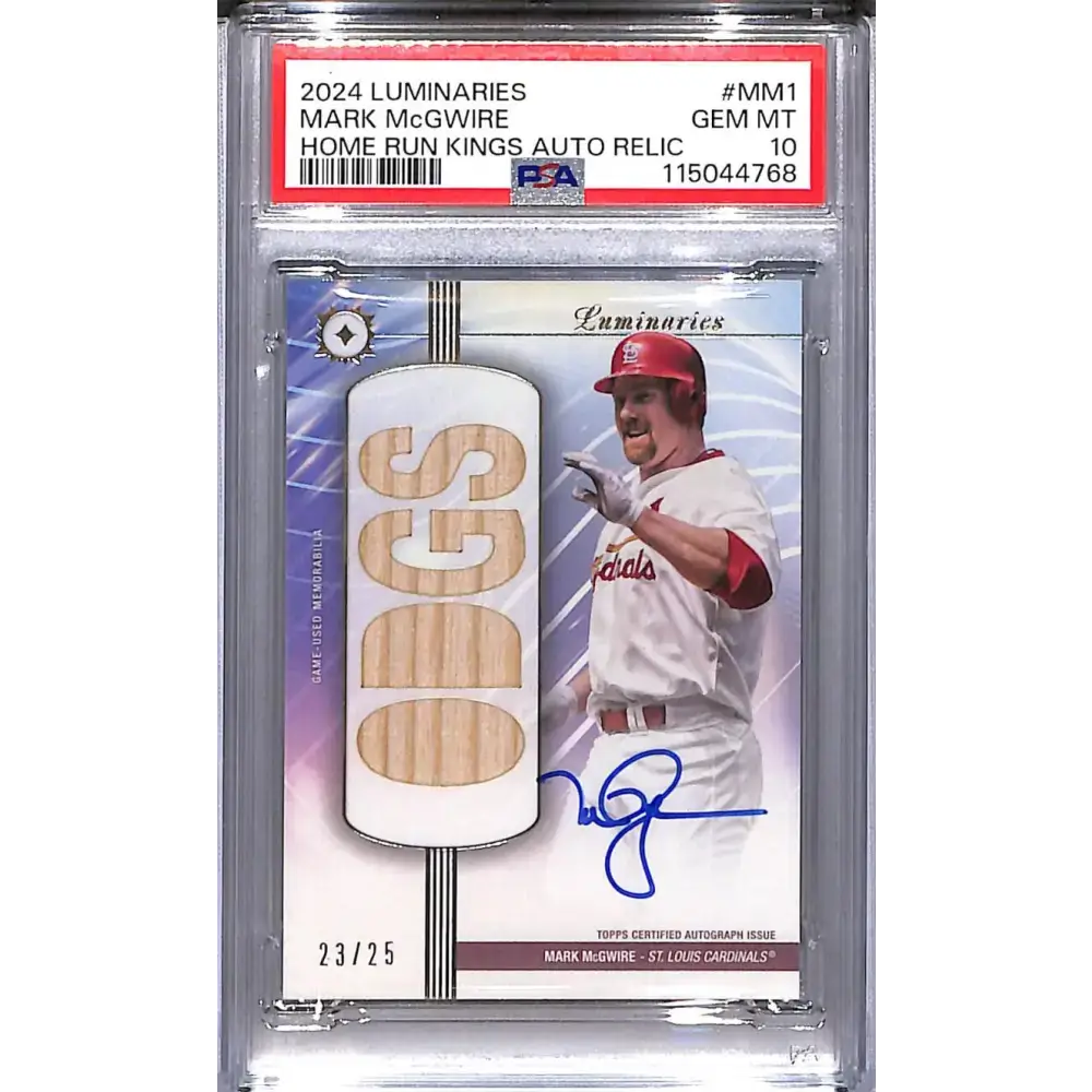 2024 Topps Luminaries Home Run Kings #HRKAR-MM1 Mark McGwire PSA 10 GEM MINT MEM Auto 23/25 St. Louis Cardinals