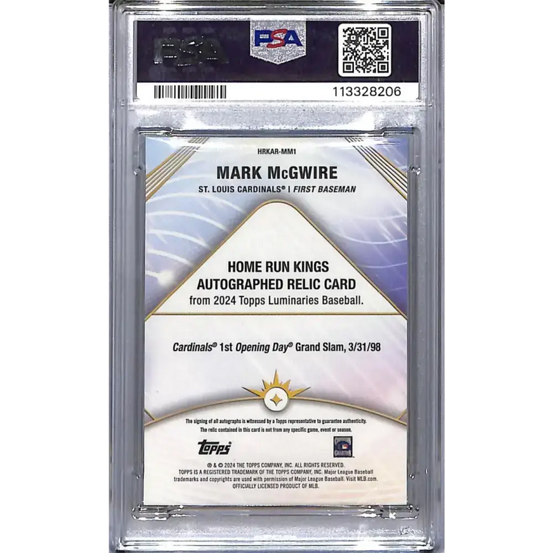 2024 Topps Luminaries Home Run Kings #HRKAR-MM1 Mark McGwire PSA 9 MINT MEM Auto 17/25 St. Louis Cardinals - Baseball