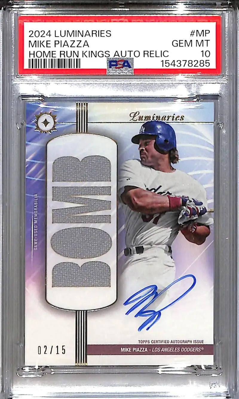 2024 Topps Luminaries Home Run Kings #HRKAR-MP Mike Piazza PSA 10 GEM MINT MEM Auto 2/15 Los Angeles Dodgers - Baseball