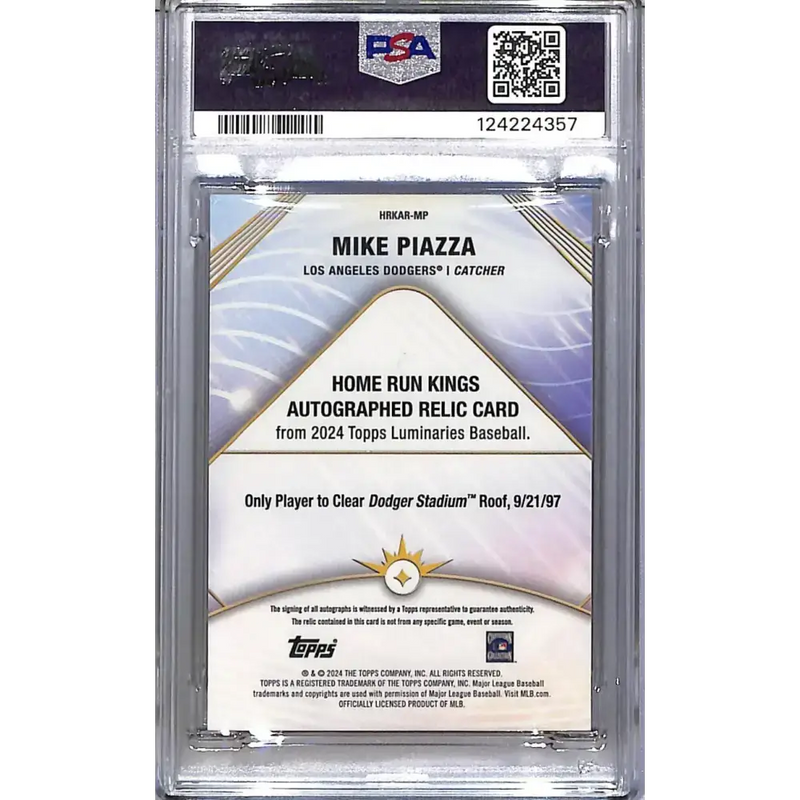 2024 Topps Luminaries Home Run Kings #HRKAR-MP Mike Piazza PSA 9 MINT MEM Auto 8/15 Los Angeles Dodgers - Baseball Card