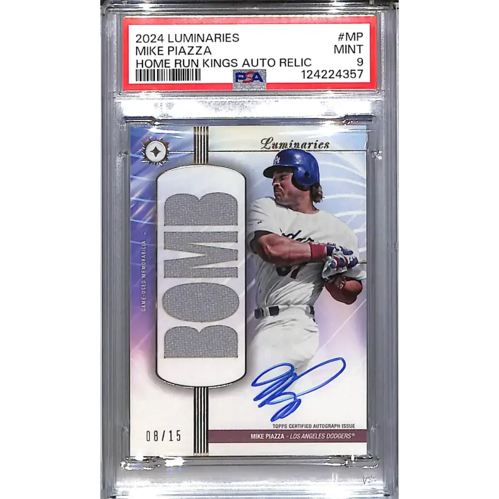 2024 Topps Luminaries Home Run Kings #HRKAR-MP Mike Piazza PSA 9 MINT MEM Auto 8/15 Los Angeles Dodgers - Baseball Card