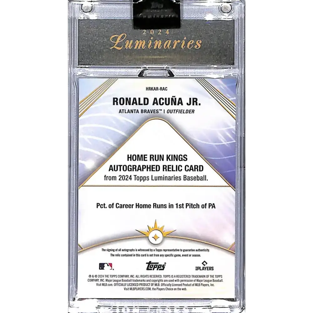 2024 Topps Luminaries Home Run Kings #HRKAR-RAC Ronald Acuna Jr. NM-MT MEM Auto 01/25 Atlanta Braves - Baseball Card