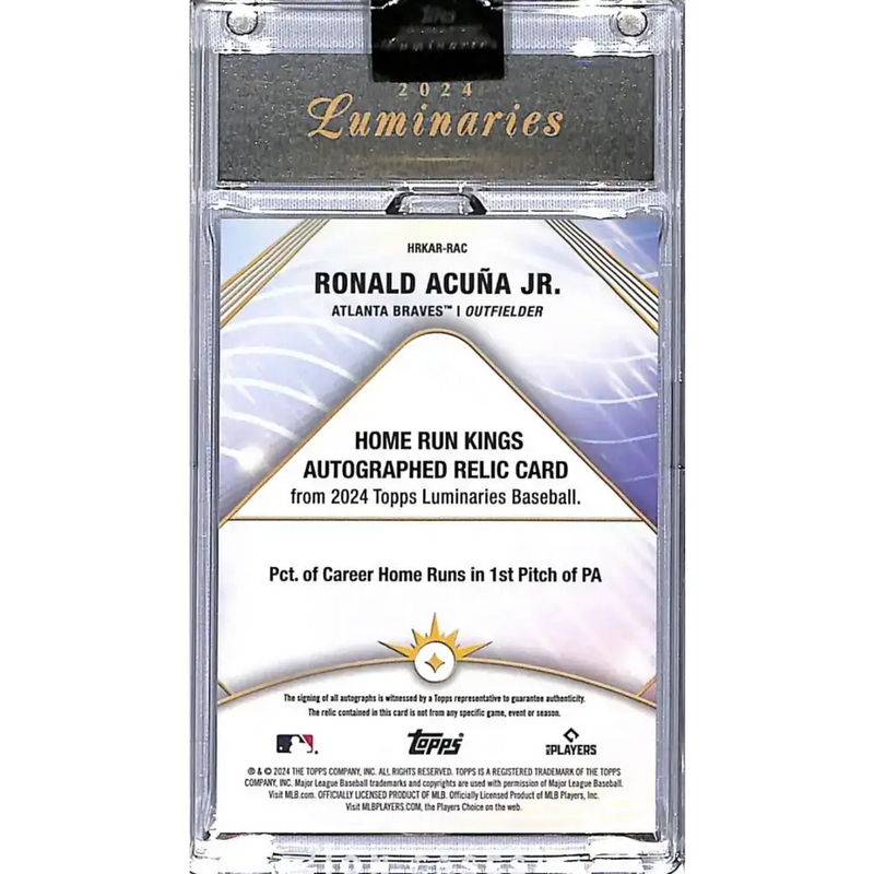 2024 Topps Luminaries Home Run Kings #HRKAR-RAC Ronald Acuna Jr. NM-MT MEM Auto 01/25 Atlanta Braves - Baseball Card