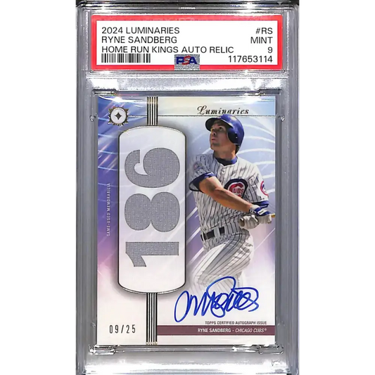 2024 Topps Luminaries Home Run Kings #HRKAR-RS Ryne Sandberg PSA 9 MINT MEM Auto 09/25 Chicago Cubs - Baseball Card