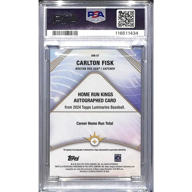 2024 Topps Luminaries Home Run Kings Purple #HRK-CF Carlton Fisk PSA 9 MINT Auto 3/3 Boston Red Sox - Baseball Card