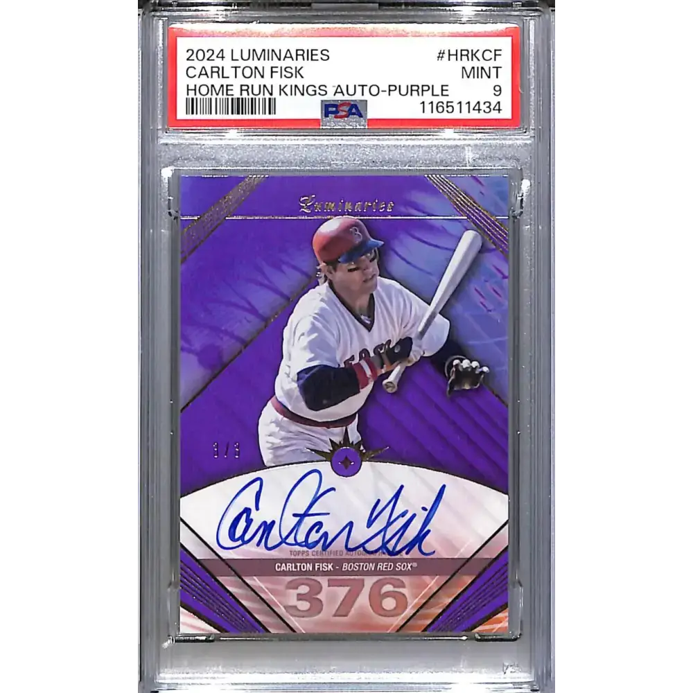2024 Topps Luminaries Home Run Kings Purple #HRK-CF Carlton Fisk PSA 9 MINT Auto 3/3 Boston Red Sox - Baseball Card