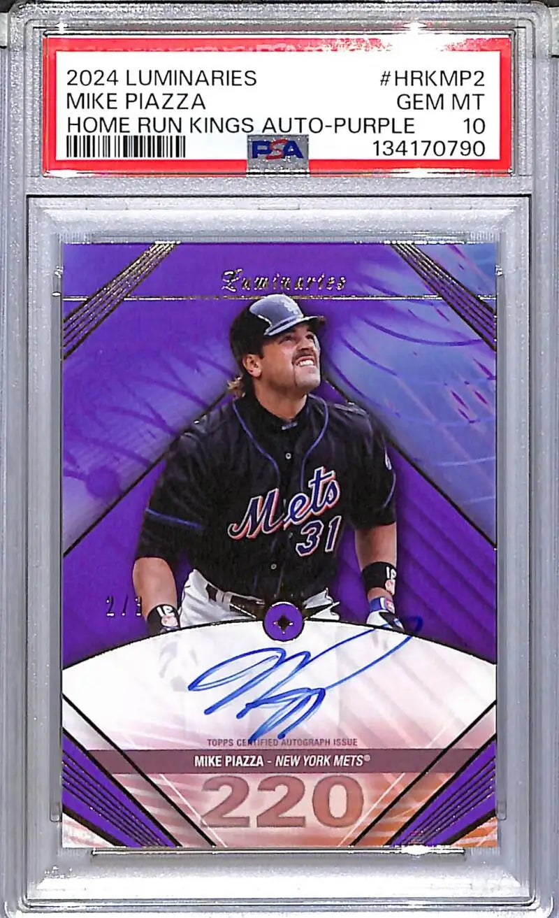 2024 Topps Luminaries Home Run Kings Purple #HRK-MP2 Mike Piazza PSA 10 GEM MINT Auto 2/3 New York Mets - Baseball Card