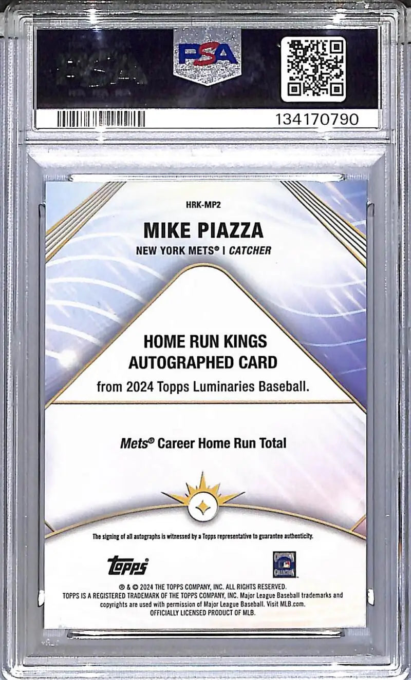 2024 Topps Luminaries Home Run Kings Purple #HRK-MP2 Mike Piazza PSA 10 GEM MINT Auto 2/3 New York Mets - Baseball Card