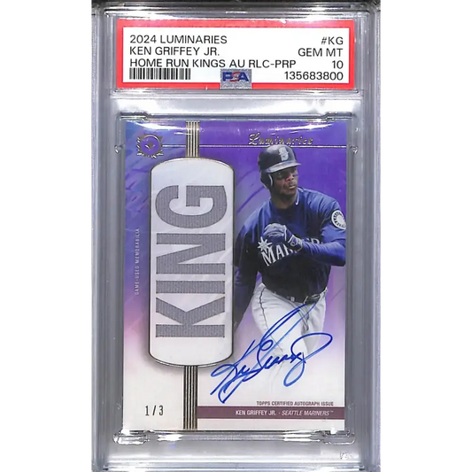 2024 Topps Luminaries Home Run Kings Purple #HRKAR-KG Ken Griffey Jr. PSA 10 GEM MINT MEM Auto 1/3 Seattle Mariners