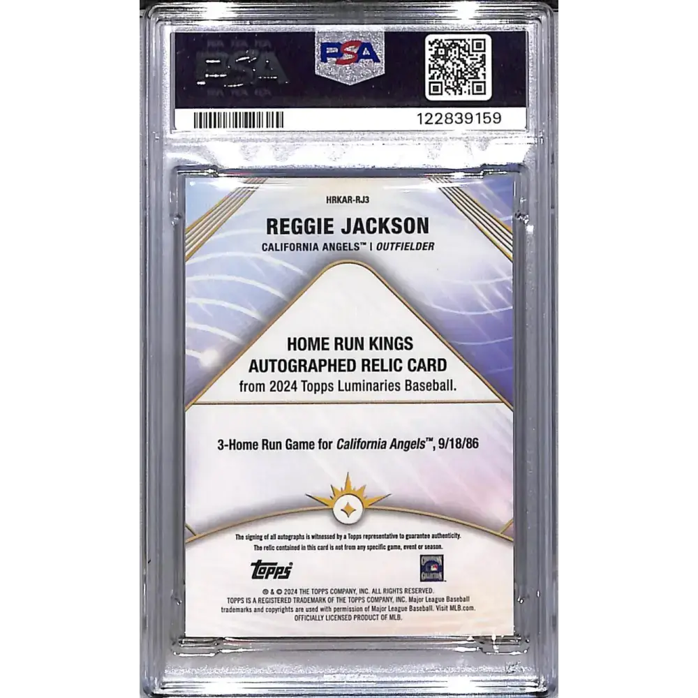 2024 Topps Luminaries Home Run Kings Purple #HRKAR-RJ3 Reggie Jackson PSA 10 GEM MINT MEM Auto 2/3 California Angels