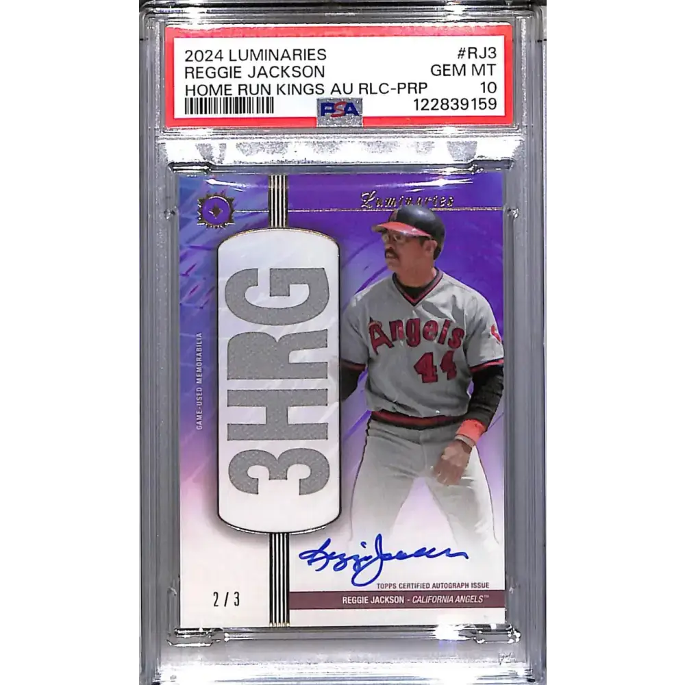 2024 Topps Luminaries Home Run Kings Purple #HRKAR-RJ3 Reggie Jackson PSA 10 GEM MINT MEM Auto 2/3 California Angels