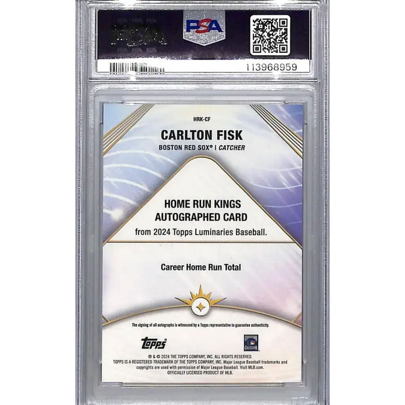 2024 Topps Luminaries Home Run Kings Red #HRK-CF Carlton Fisk PSA 10 GEM MINT Auto 07/10 Boston Red Sox - Baseball Card