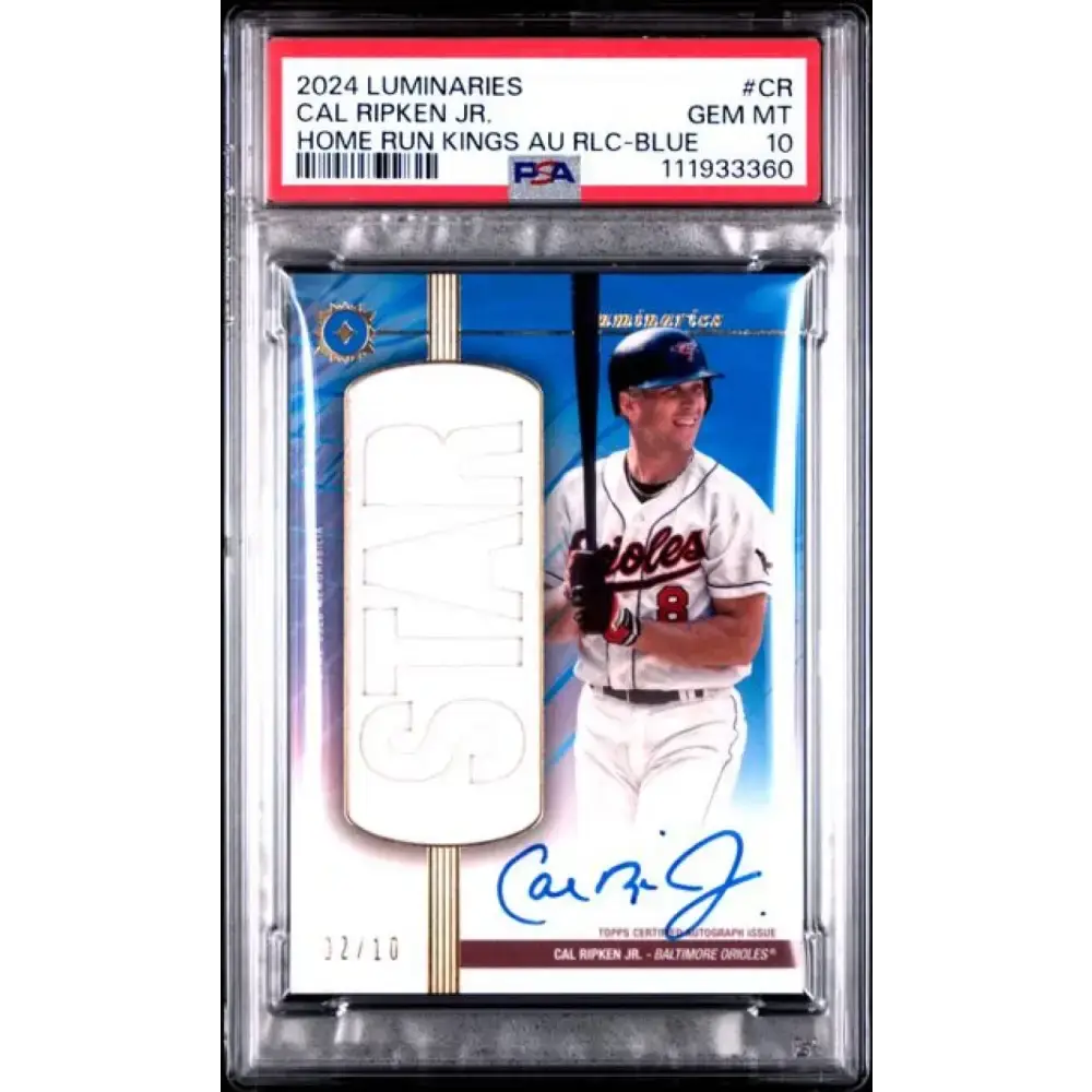 2024 Topps Luminaries Home Run Kings Relics Blue #HRKAR-CR Cal Ripken Jr. PSA 10 GEM MINT MEM Auto 2/10 Baltimore