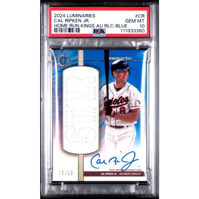 2024 Topps Luminaries Home Run Kings Relics Blue #HRKAR-CR Cal Ripken Jr. PSA 10 GEM MINT MEM Auto 2/10 Baltimore