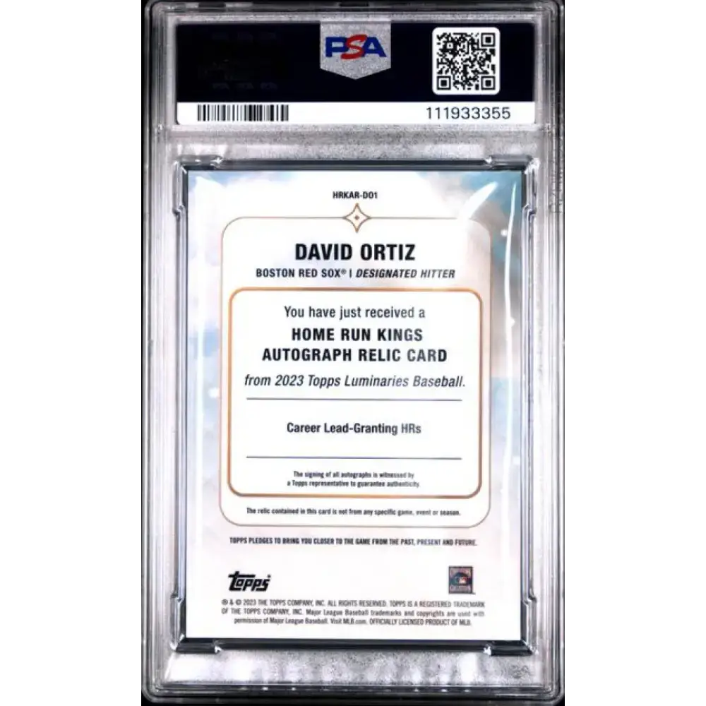 2024 Topps Luminaries Home Run Kings Relics Blue #HRKAR-DO David Ortiz PSA 9 MINT MEM Auto 2/10 Boston Red Sox Baseball