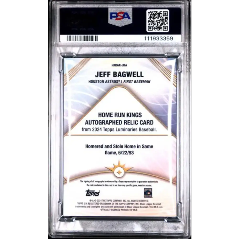 2024 Topps Luminaries Home Run Kings Relics Blue #HRKAR-JBA Jeff Bagwell PSA 9 MINT MEM Auto 8/10 Houston Astros