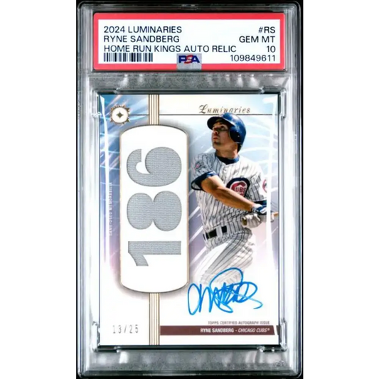 2024 Topps Luminaries #HRKARRS Ryne Sandberg PSA 10 GEM MINT MEM Auto 13/25 Chicago Cubs Baseball Card - Baseball Card