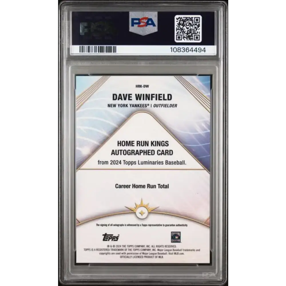 2024 Topps Luminaries #HRKDW Dave Winfield PSA 9 MINT Auto 9/25 New York Yankees Baseball Card - Baseball Card Single