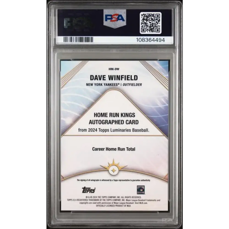 2024 Topps Luminaries #HRKDW Dave Winfield PSA 9 MINT Auto 9/25 New York Yankees Baseball Card - Baseball Card Single