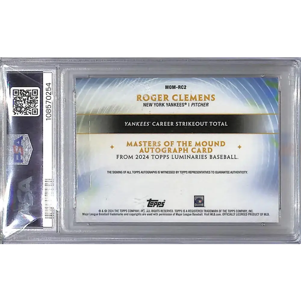 2024 Topps Luminaries Masters/Mound #MOM-RC2 Roger Clemens PSA 9 MINT Auto 13/15 New York Yankees - Baseball Card Single