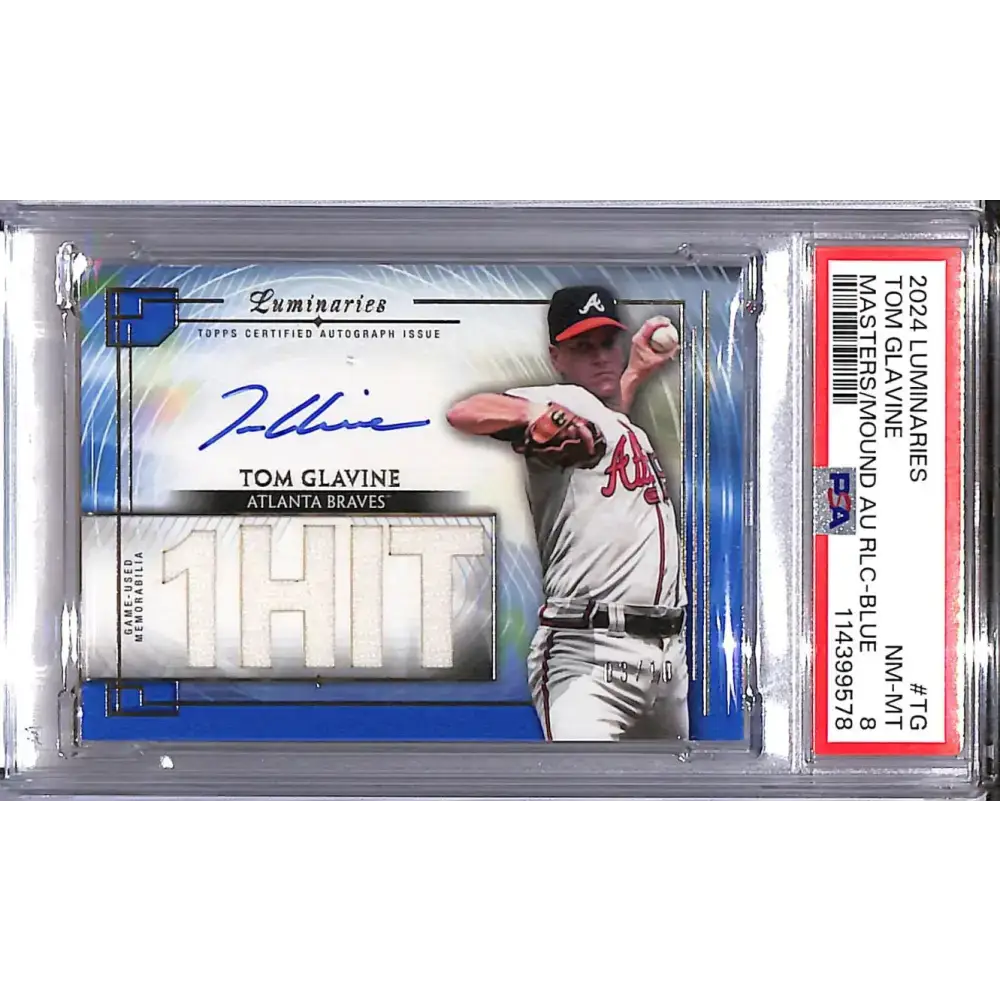 2024 Topps Luminaries Masters of the Mound Blue #MOMAR-TG Tom Glavine PSA 8 NM-MT MEM Auto 03/10 Atlanta Braves