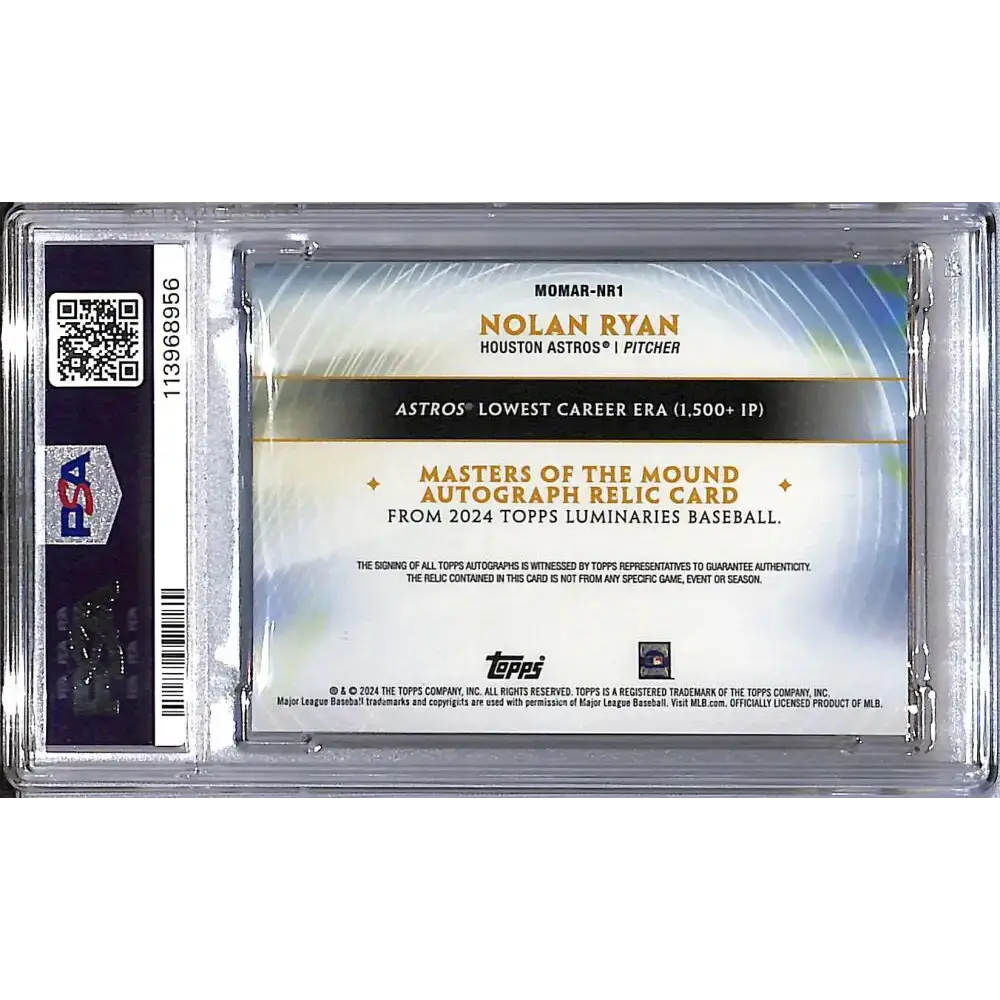 2024 Topps Luminaries Masters of the Mound #MOMAR-NR1 Nolan Ryan PSA 9 MINT MEM Auto 18/25 Houston Astros