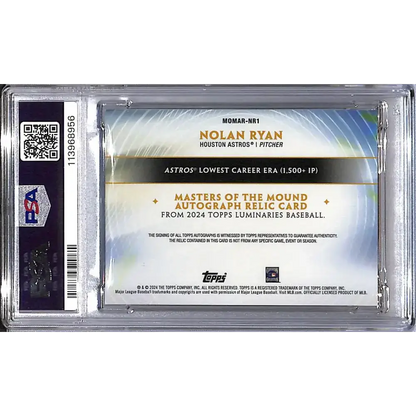 2024 Topps Luminaries Masters of the Mound #MOMAR-NR1 Nolan Ryan PSA 9 MINT MEM Auto 18/25 Houston Astros