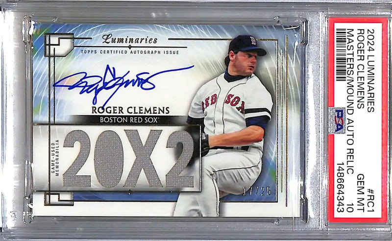 2024 Topps Luminaries Masters of the Mound #MOMAR-RC1 Roger Clemens PSA 10 GEM MINT MEM Auto 17/25 Boston Red Sox