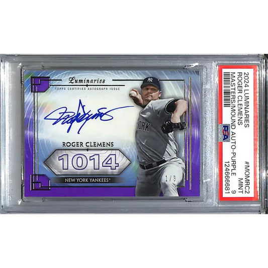 2024 Topps Luminaries Masters of the Mound Purple #MOM-RC2 Roger Clemens PSA 9 MINT Auto 1/3 New York Yankees