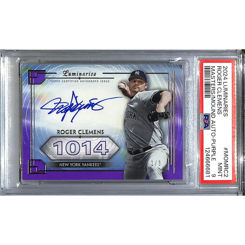 2024 Topps Luminaries Masters of the Mound Purple #MOM-RC2 Roger Clemens PSA 9 MINT Auto 1/3 New York Yankees