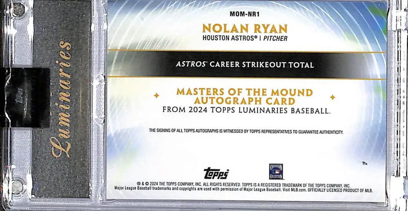 2024 Topps Luminaries Masters of the Mound Red #MOM-NR1 Nolan Ryan NM-MT Auto 4/10 Houston Astros - Baseball Card Single