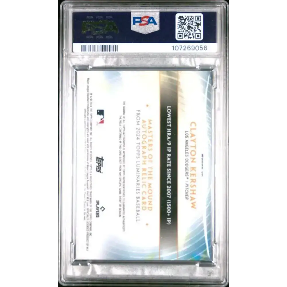 2024 Topps Luminaries #MOMARCK Clayton Kershaw PSA 9 MINT MEM Auto 15/25 Los Angeles Dodgers Baseball Card - Baseball