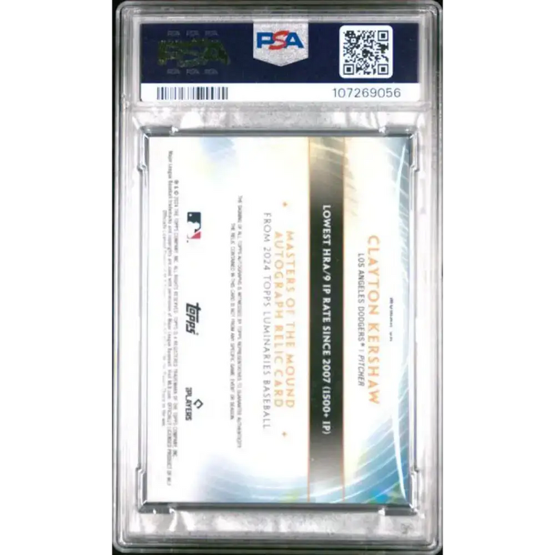 2024 Topps Luminaries #MOMARCK Clayton Kershaw PSA 9 MINT MEM Auto 15/25 Los Angeles Dodgers Baseball Card - Baseball