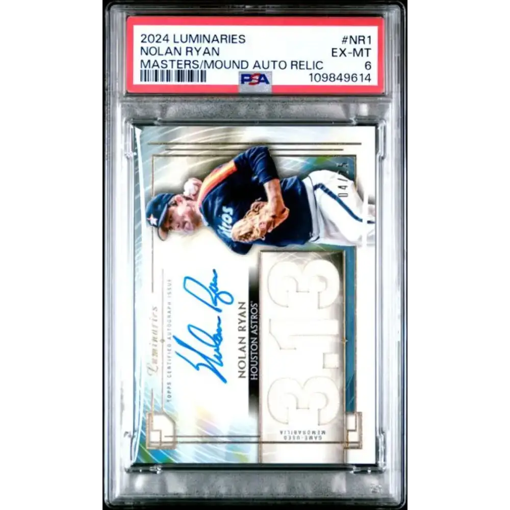 2024 Topps Luminaries #MOMARNR1 Nolan Ryan PSA 6 EX-MT MEM Auto 4/25 Houston Astros Baseball Card