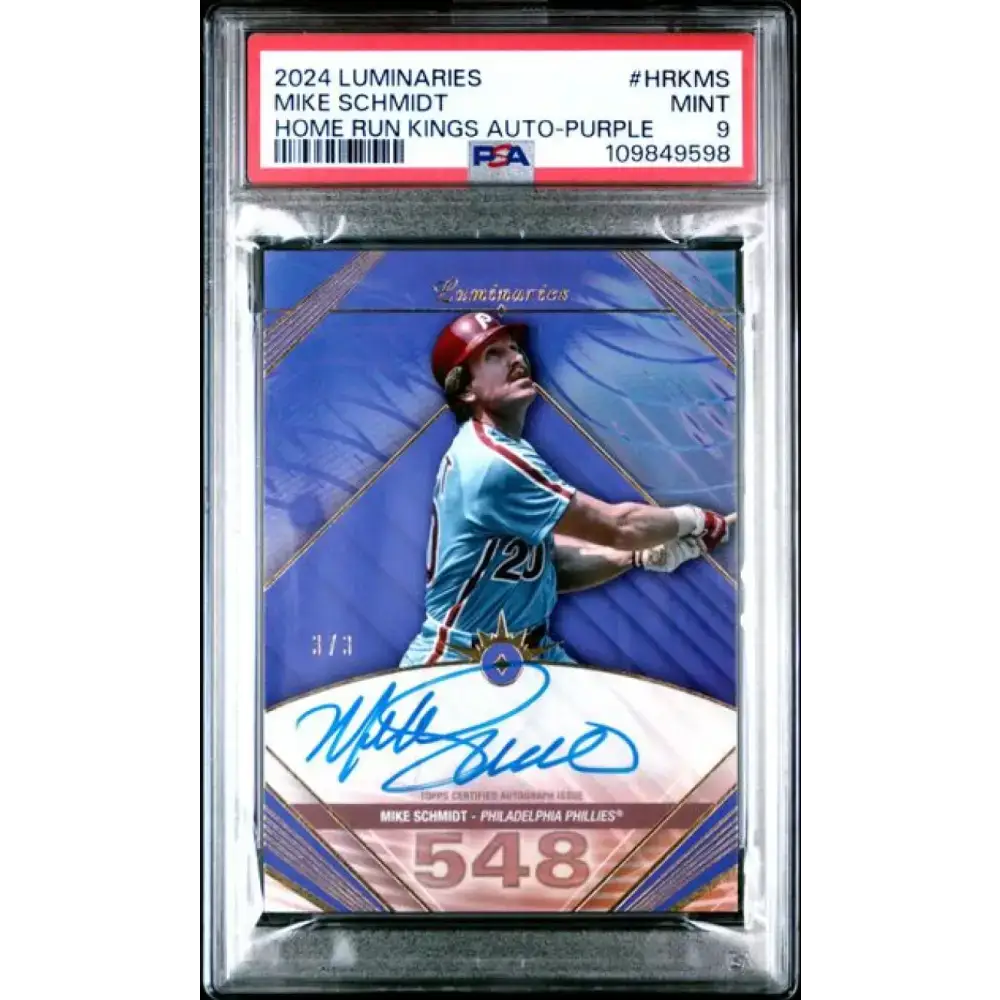 2024 Topps Luminaries Purple #HRKMS Mike Schmidt PSA 9 MINT Auto 3/3 Philadelphia Phillies Baseball Card - Baseball