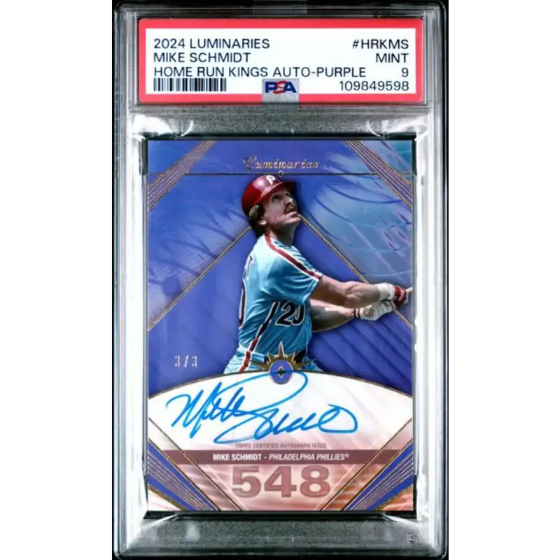 2024 Topps Luminaries Purple #HRKMS Mike Schmidt PSA 9 MINT Auto 3/3 Philadelphia Phillies Baseball Card - Baseball