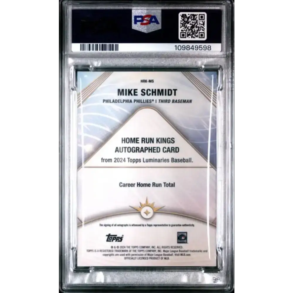 2024 Topps Luminaries Purple #HRKMS Mike Schmidt PSA 9 MINT Auto 3/3 Philadelphia Phillies Baseball Card - Baseball