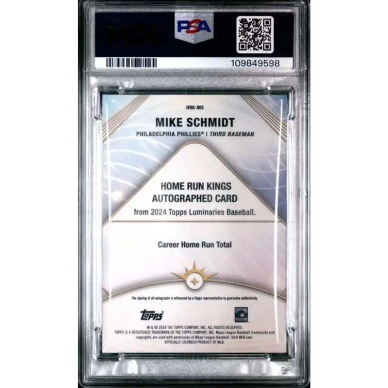 2024 Topps Luminaries Purple #HRKMS Mike Schmidt PSA 9 MINT Auto 3/3 Philadelphia Phillies Baseball Card - Baseball