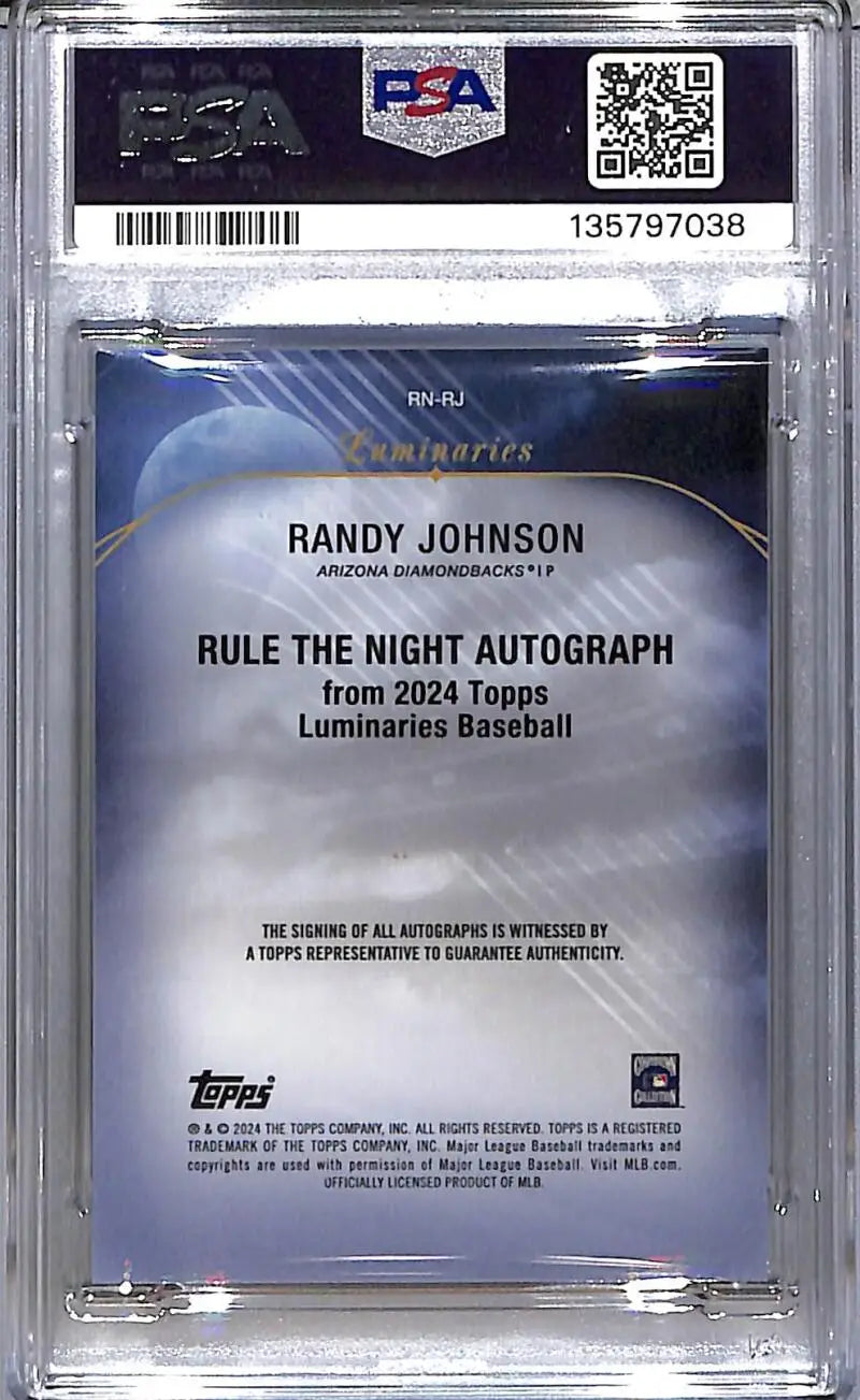 2024 Topps Luminaries Rule The Night #RN-RJ Randy Johnson PSA 8 NM-MT Auto 15/25 Arizona Diamondbacks - Baseball Card