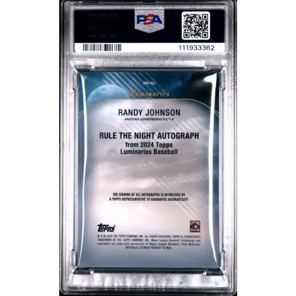 2024 Topps Luminaries Rule The Night #RNRJ Randy Johnson PSA 9 MINT Auto 3/10 Arizona Diamondbacks Baseball Card