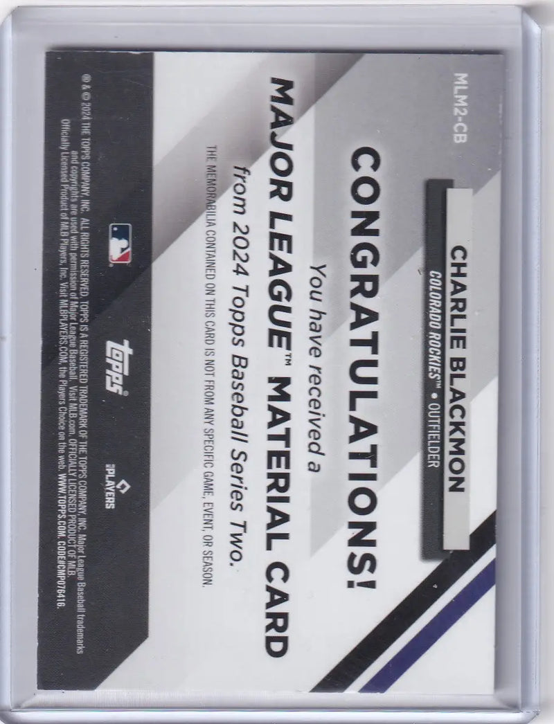 2024 Topps Major League Materials Relic #MLM2-CB Charlie Blackmon - Rockies - Baseball Card Single