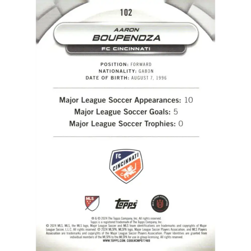 2024 Topps MLS Superstars #102 Aaron Boupendza NM-MT FC Cincinnati Soccer Card - Soccer Card Single