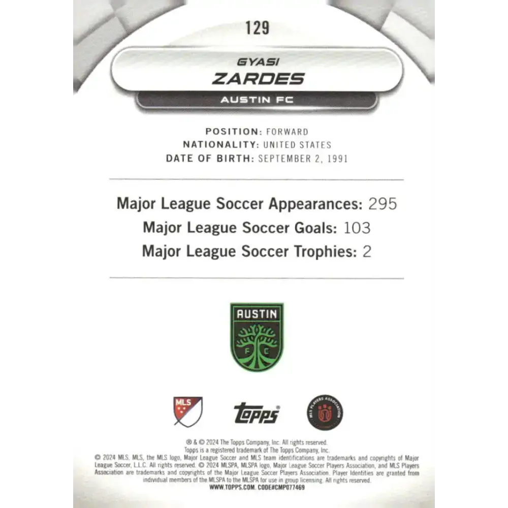 2024 Topps MLS Superstars #129 Gyasi Zardes NM-MT Austin FC Soccer Card - Soccer Card Single