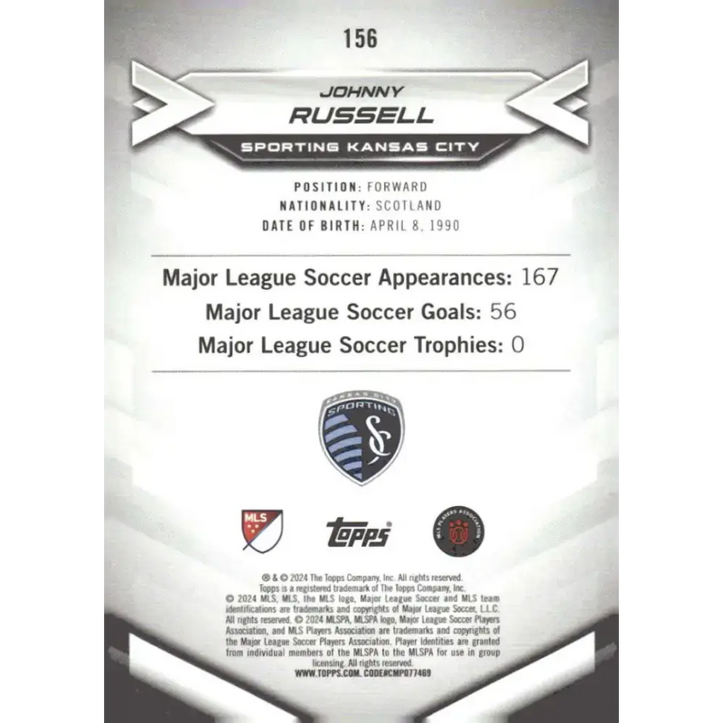 2024 Topps MLS Superstars #156 Johnny Russell NM-MT Sporting Kansas City Soccer Card - Soccer Card Single