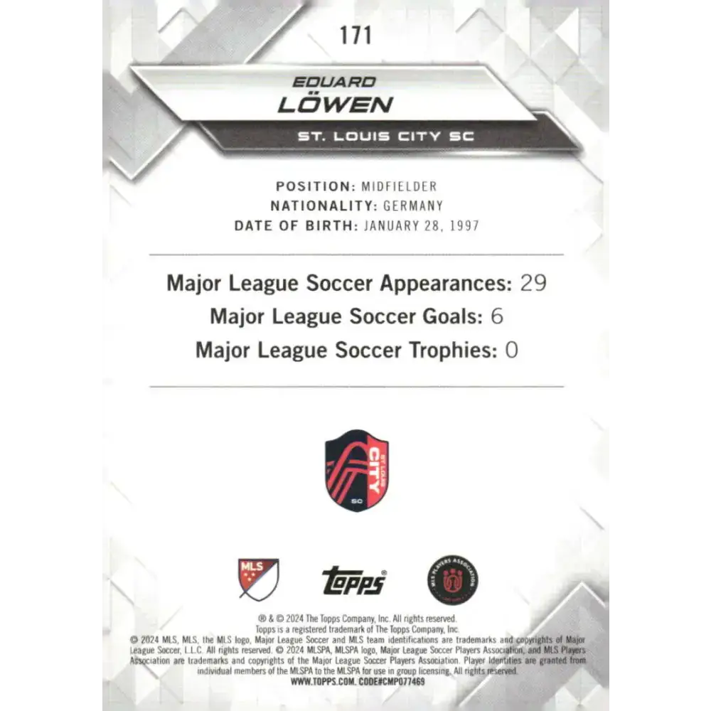 2024 Topps MLS Superstars #171 Eduard Lowen NM-MT St. Louis City SC Soccer Card - Soccer Card Single