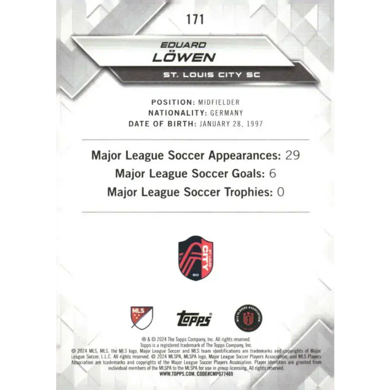 2024 Topps MLS Superstars #171 Eduard Lowen NM-MT St. Louis City SC Soccer Card - Soccer Card Single