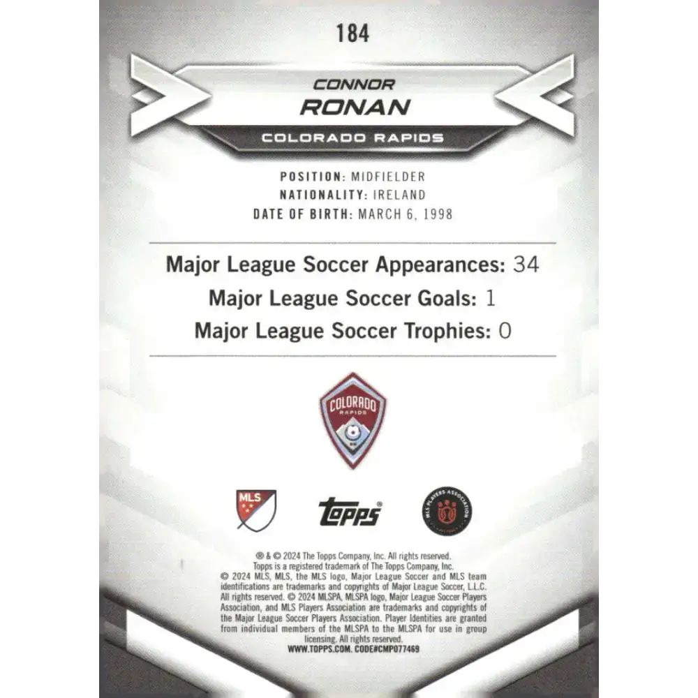 2024 Topps MLS Superstars #184 Connor Ronan NM-MT Colorado Rapids Soccer Card - Soccer Card Single