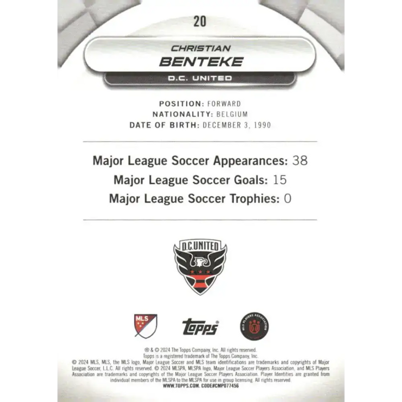 2024 Topps MLS Superstars #20 Christian Benteke NM-MT D.C. United Soccer Card - Soccer Card Single