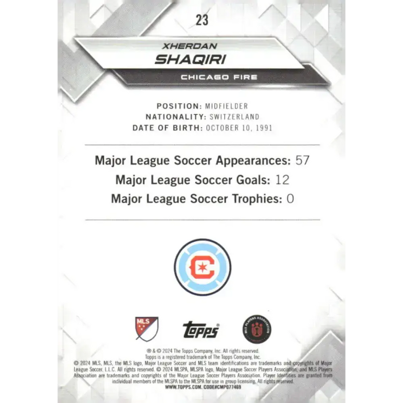 2024 Topps MLS Superstars #23 Xherdan Shaqiri NM-MT Chicago Fire Soccer Card - Soccer Card Single